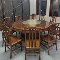 新中式实木圆形餐桌椅组合 家用商用餐桌带转盘