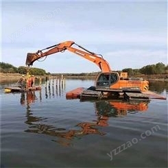 龙驰浮筒挖机水陆两用挖掘机现代加长臂水挖船挖厂家浮箱定制
