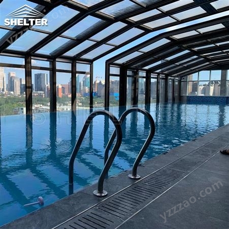 敞开式露天泳池盖 室外智能开合泳池盖 铝合金阳光房采光顶