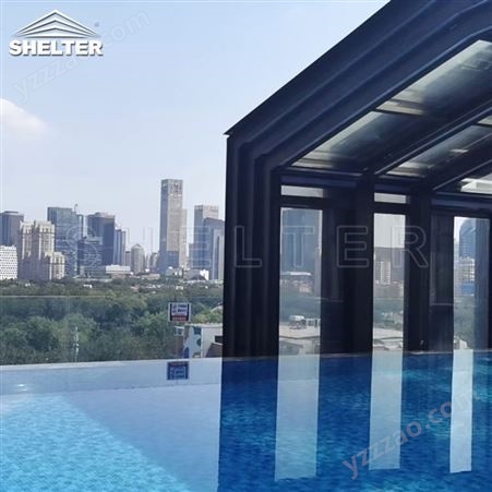 敞开式露天泳池盖 室外智能开合泳池盖 铝合金阳光房采光顶