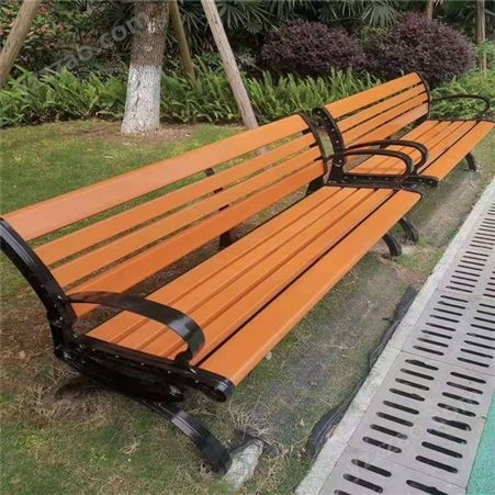 重庆江北区公园椅户外长椅子防腐木塑木庭院广场室外长条椅休闲排椅靠背铁艺
