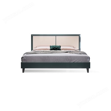 搏德森现代轻奢卧室实木床双人1.8米墨绿色北欧简约1.5米气压高箱储物床