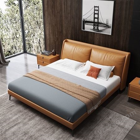 搏德森意式极简现代简约1.8米软包双人床设计师小户型主卧婚床软体皮床厂家