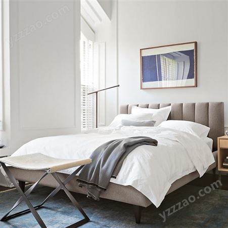 搏德森布艺床双人床实木框架1.8米简约现代轻奢美式软包床公寓主卧婚床
