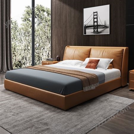 搏德森意式极简现代简约1.8米软包双人床设计师小户型主卧婚床软体皮床厂家