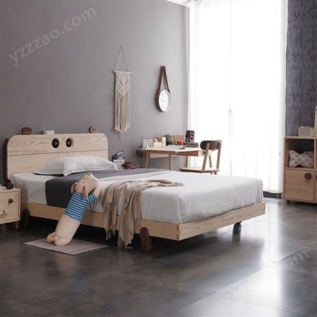 搏德森北欧白蜡木小熊床全实木原木简约现代简约单人床1.2米儿童床1.5米