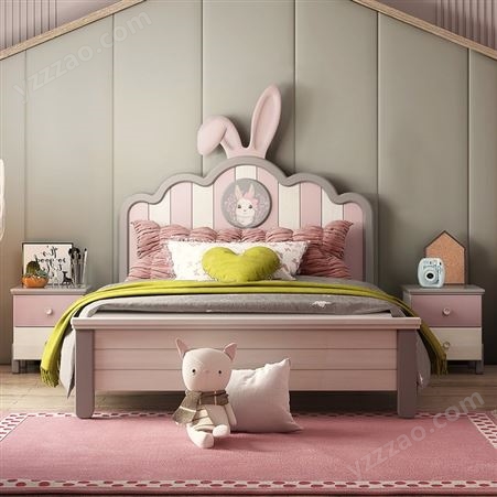 搏德森儿童床女孩公主床实木单人床卡通少女儿童房组合兔子女生床定制