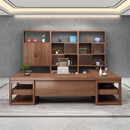 云南新中式实木大班台老板桌 现代简约办公桌椅组合设计 经理桌家具定制